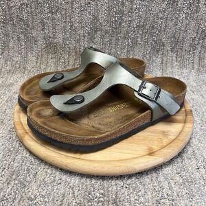 Birkenstock Gizeh Womens Size 7 EU 38 Metallic Silver Thong Toe Sandals Support